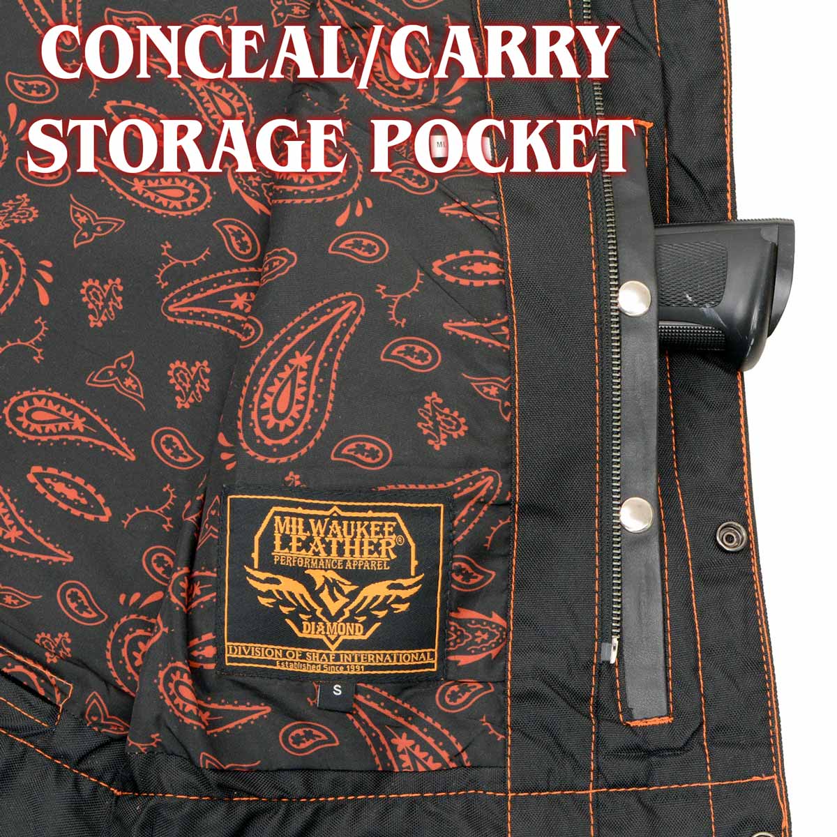 Milwaukee Leather MLM3527 Men's Black 'Paisley' Accented w/ Orange Stitching Leather Vest – / Armhole Trim — image 19