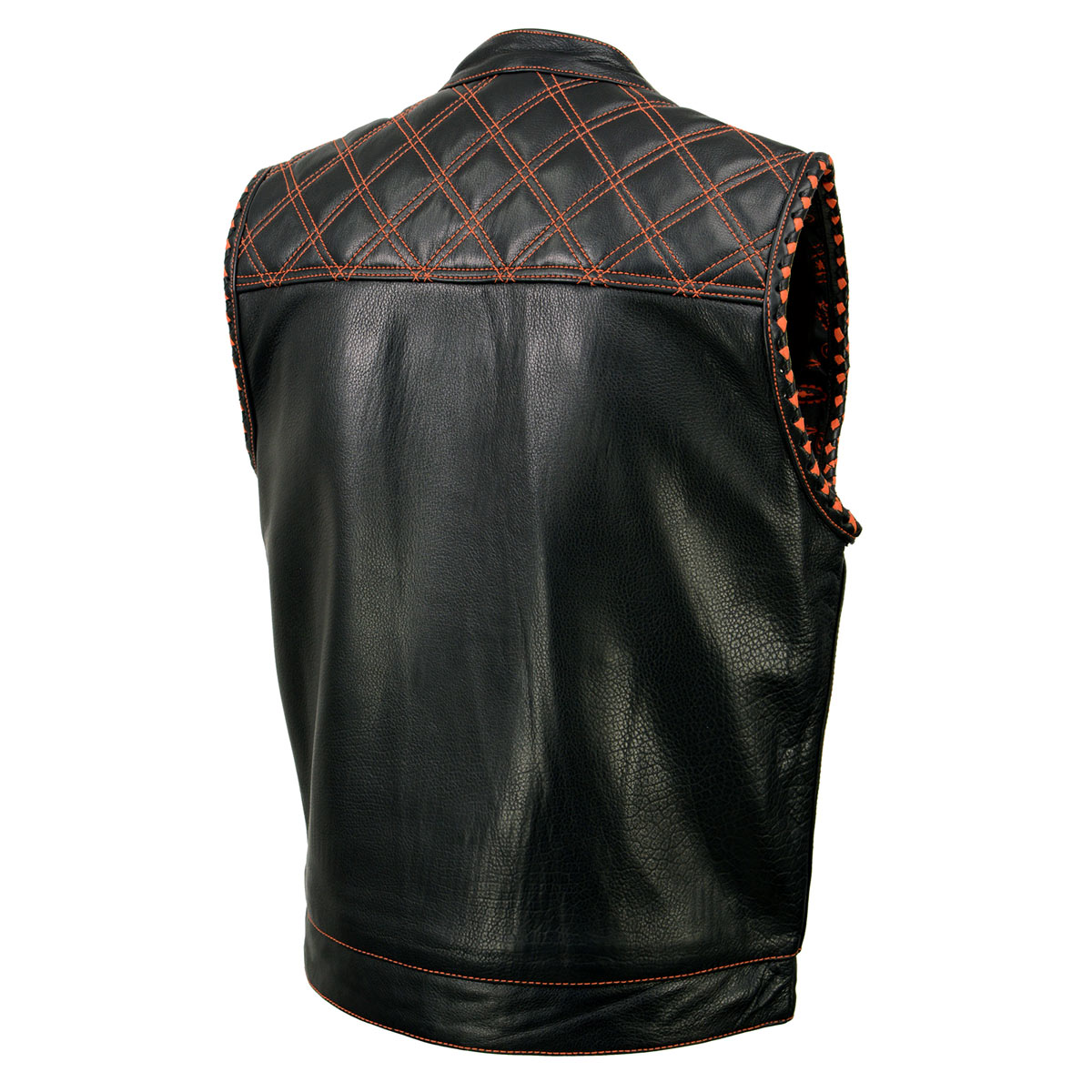 Milwaukee Leather MLM3527 Men's Black 'Paisley' Accented w/ Orange Stitching Leather Vest – / Armhole Trim — image 11