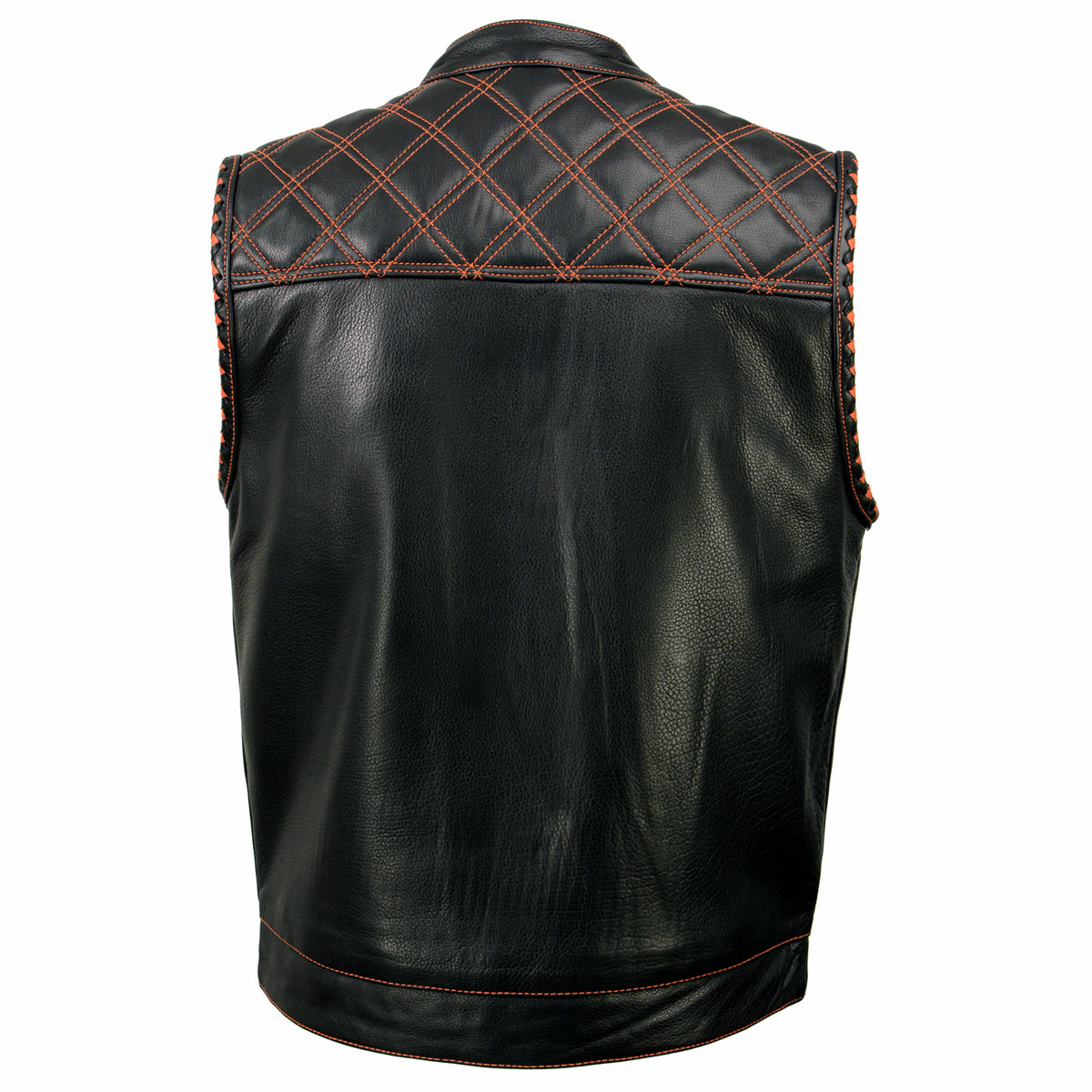 Milwaukee Leather MLM3527 Men's Black 'Paisley' Accented w/ Orange Stitching Leather Vest – / Armhole Trim — image 9