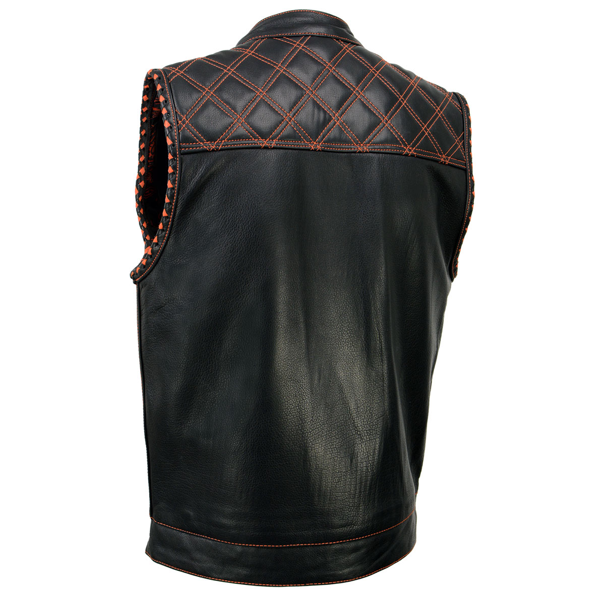 Milwaukee Leather MLM3527 Men's Black 'Paisley' Accented w/ Orange Stitching Leather Vest – / Armhole Trim — image 23