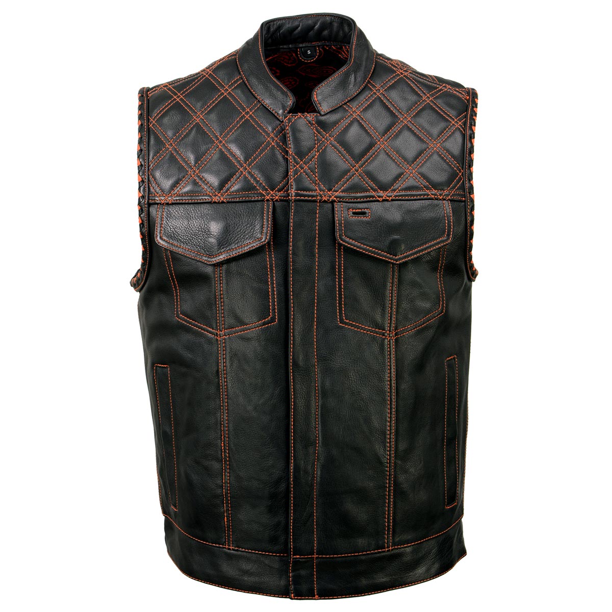 Milwaukee Leather MLM3527 Men's Black 'Paisley' Accented w/ Orange Stitching Leather Vest – / Armhole Trim — image 13