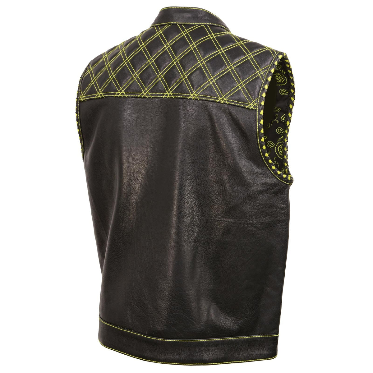 Milwaukee Leather MLM3528 Men's Black Paisley Lined Leather Vest w/ Neon Green Stitching & Armhole Trim — image 9