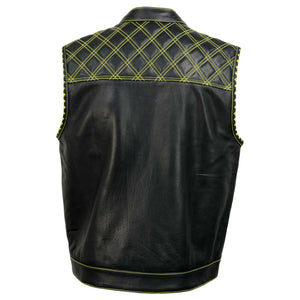 Milwaukee Leather MLM3528 Men's Black Paisley Lined Leather Vest w/ Neon Green Stitching & Armhole Trim — image 2