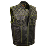 Milwaukee Leather MLM3528 Men's Black Paisley Lined Leather Vest w/ Neon Green Stitching & Armhole Trim — image 1