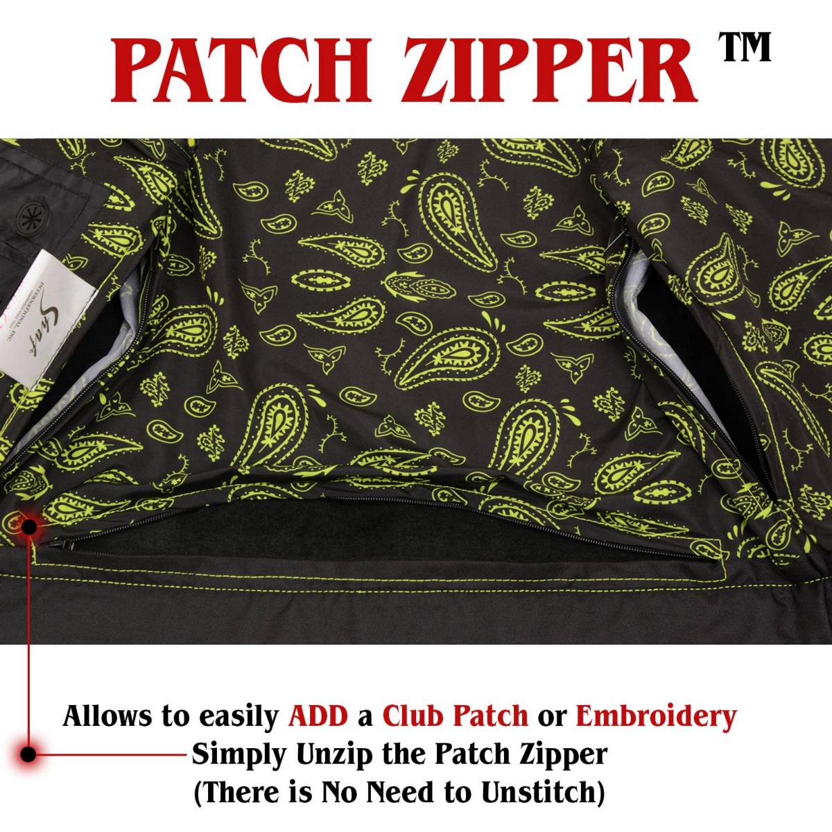 Milwaukee Leather MLM3528 Men's Black Paisley Lined Leather Vest w/ Neon Green Stitching & Armhole Trim — image 6