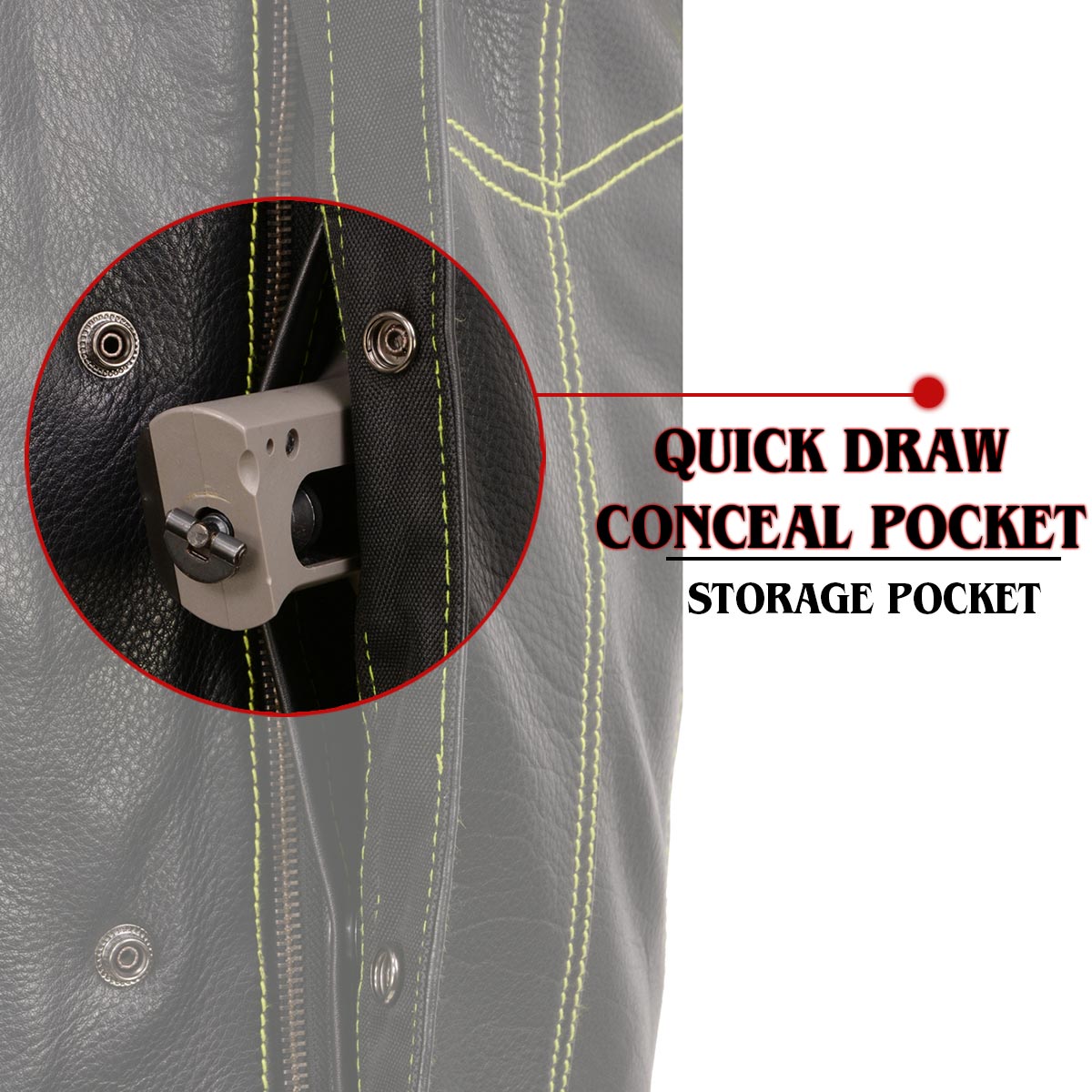 Milwaukee Leather MLM3528 Men's Black Paisley Lined Leather Vest w/ Neon Green Stitching & Armhole Trim — image 4