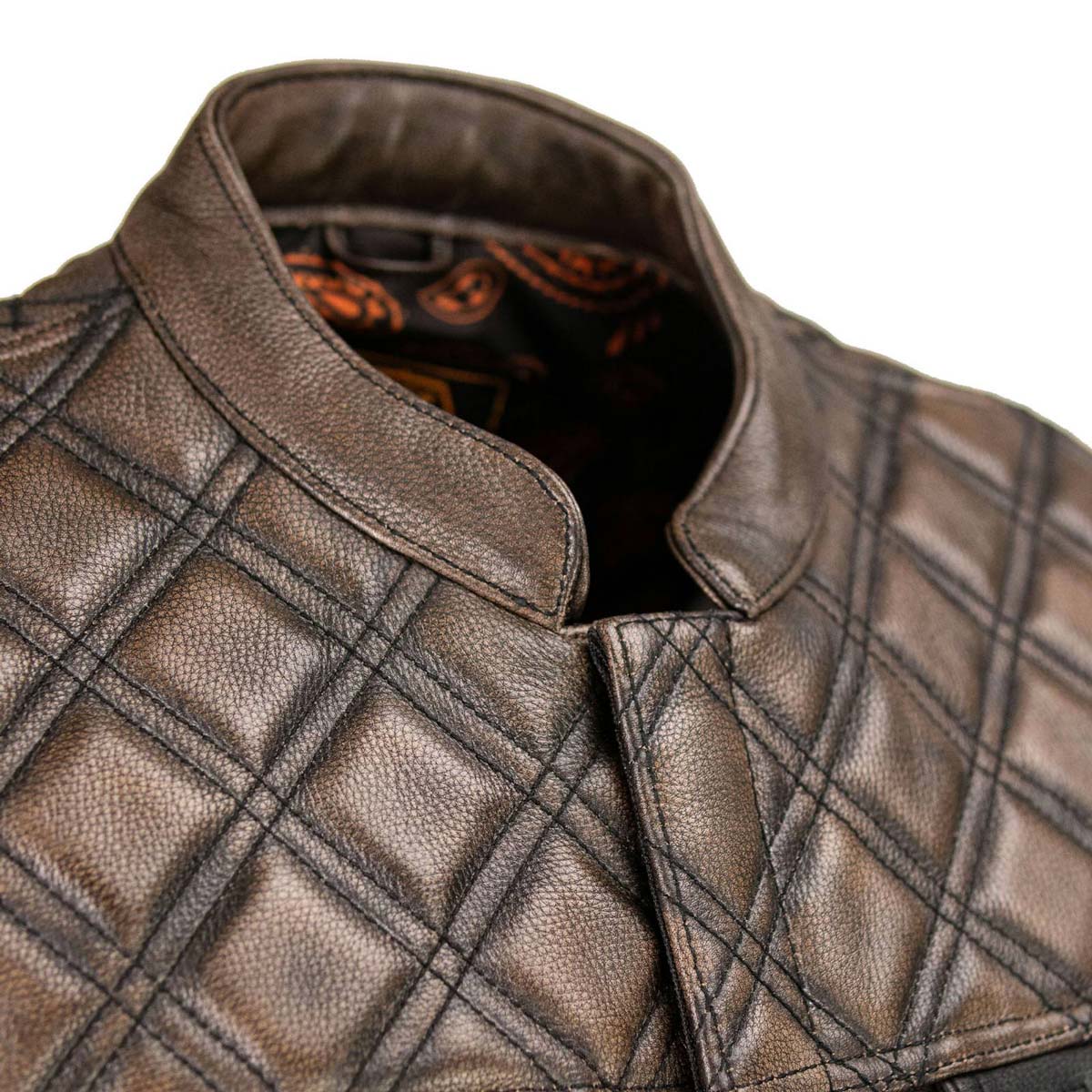 Milwaukee Leather MLM3529 Men's Black & Brown Paisley Lined Leather Vest w/ Accent Stitching & Armhole Trim — image 7