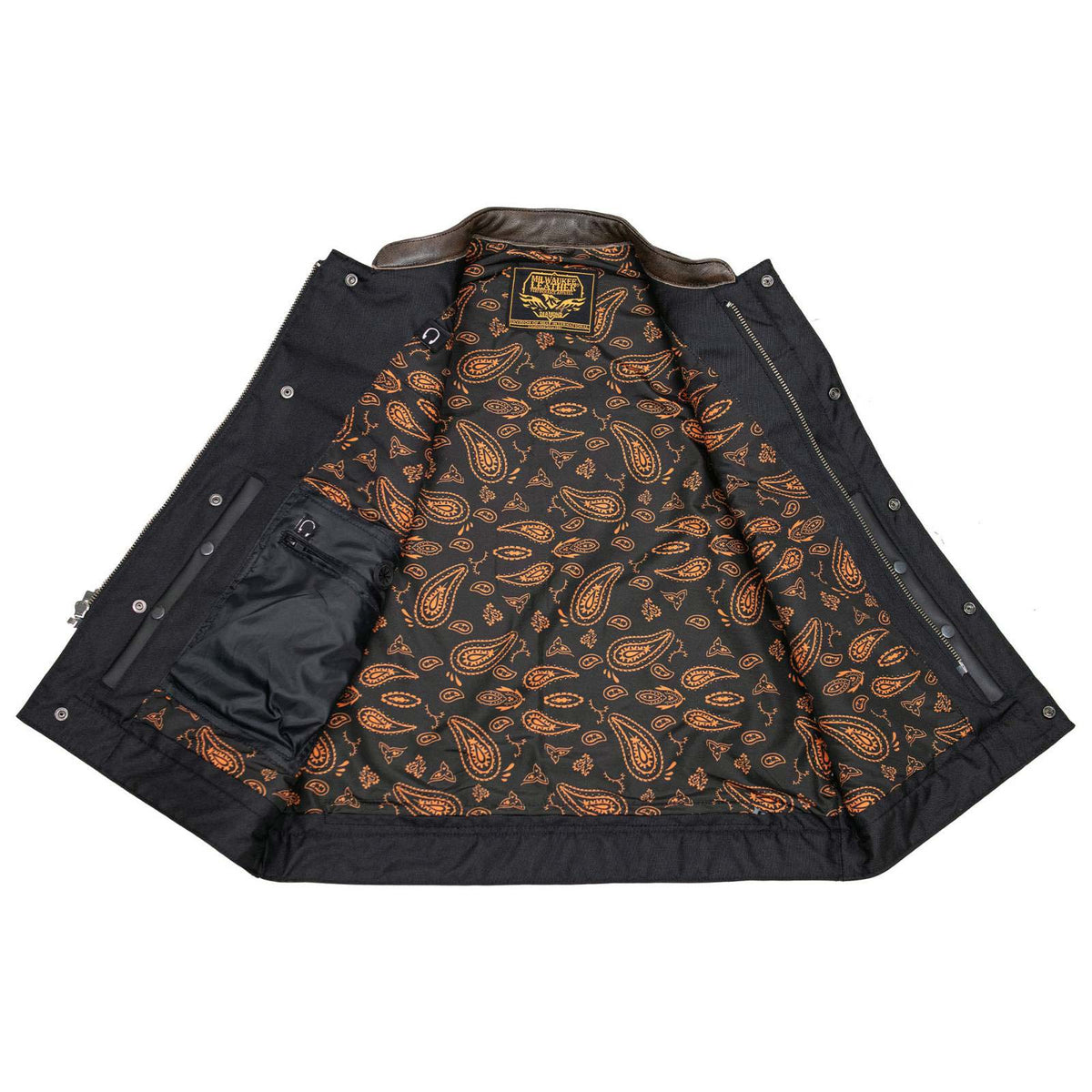 Milwaukee Leather MLM3529 Men's Black & Brown Paisley Lined Leather Vest w/ Accent Stitching & Armhole Trim — image 6