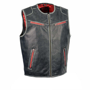 Milwaukee Leather MLM3535 Men's Vintage Grey Motorcycle Leather Vest with Zipper Color Accent — image 1