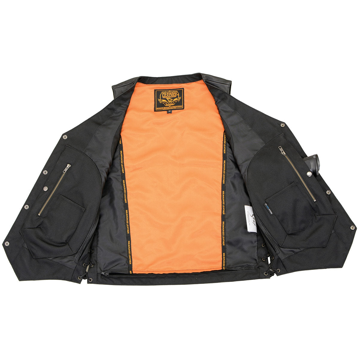 Milwaukee Leather MLM3541 Men's Roulette Black Premium Leather 10 Pocket Motorcycle Vest w/ Cool-Tec Leather Treatment — image 8
