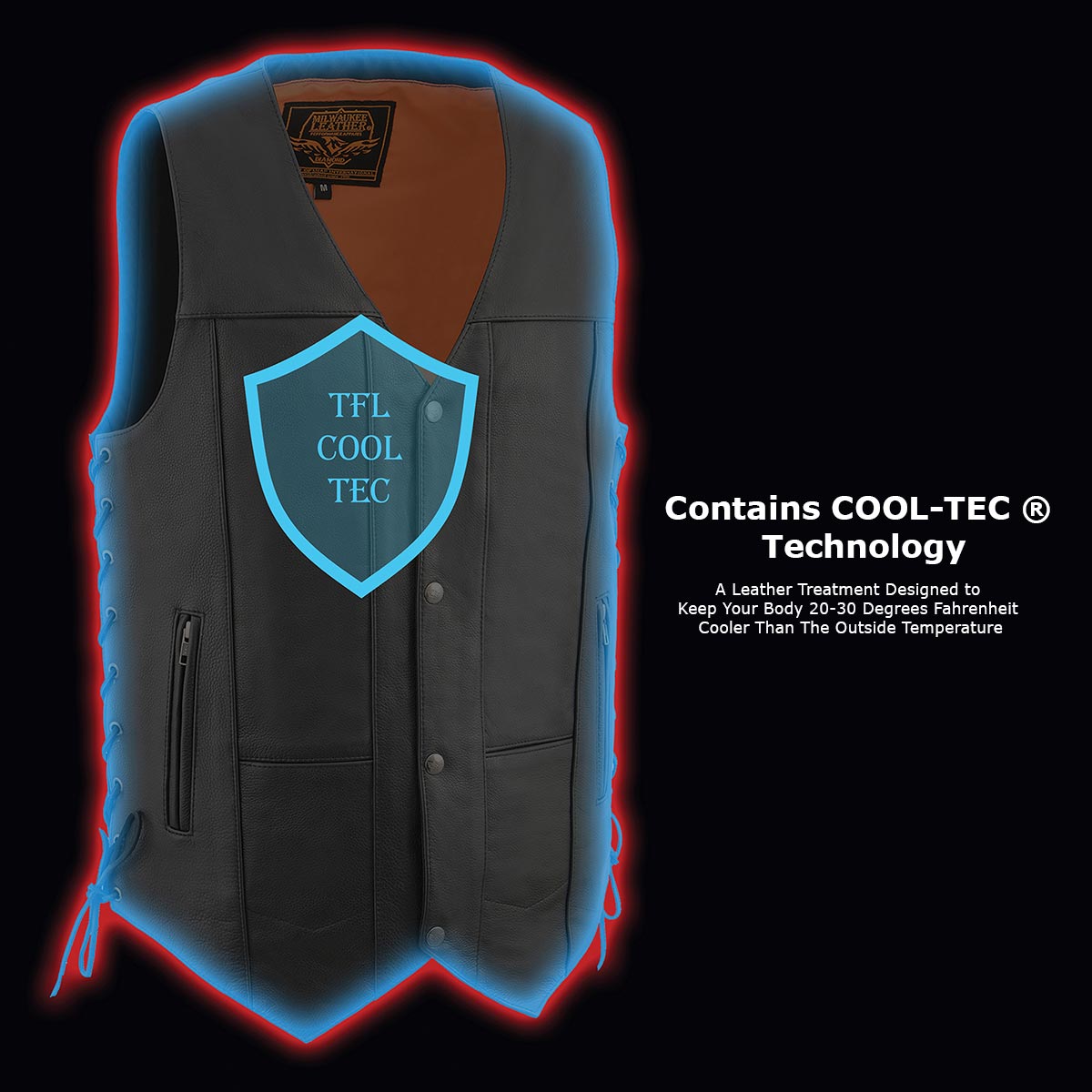 Milwaukee Leather MLM3541 Men's Roulette Black Premium Leather 10 Pocket Motorcycle Vest w/ Cool-Tec Leather Treatment — image 12
