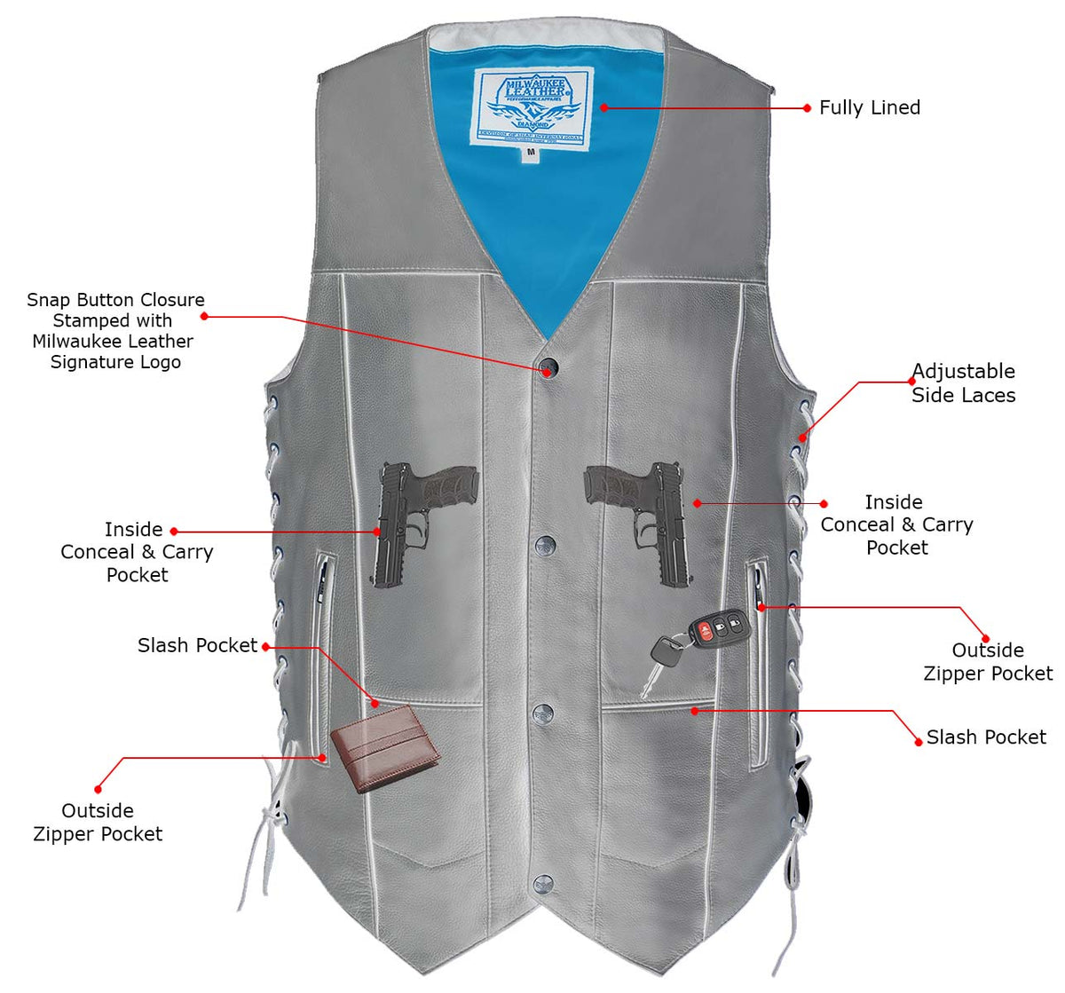 Milwaukee Leather MLM3541 Men's Roulette Black Premium Leather 10 Pocket Motorcycle Vest w/ Cool-Tec Leather Treatment — image 4