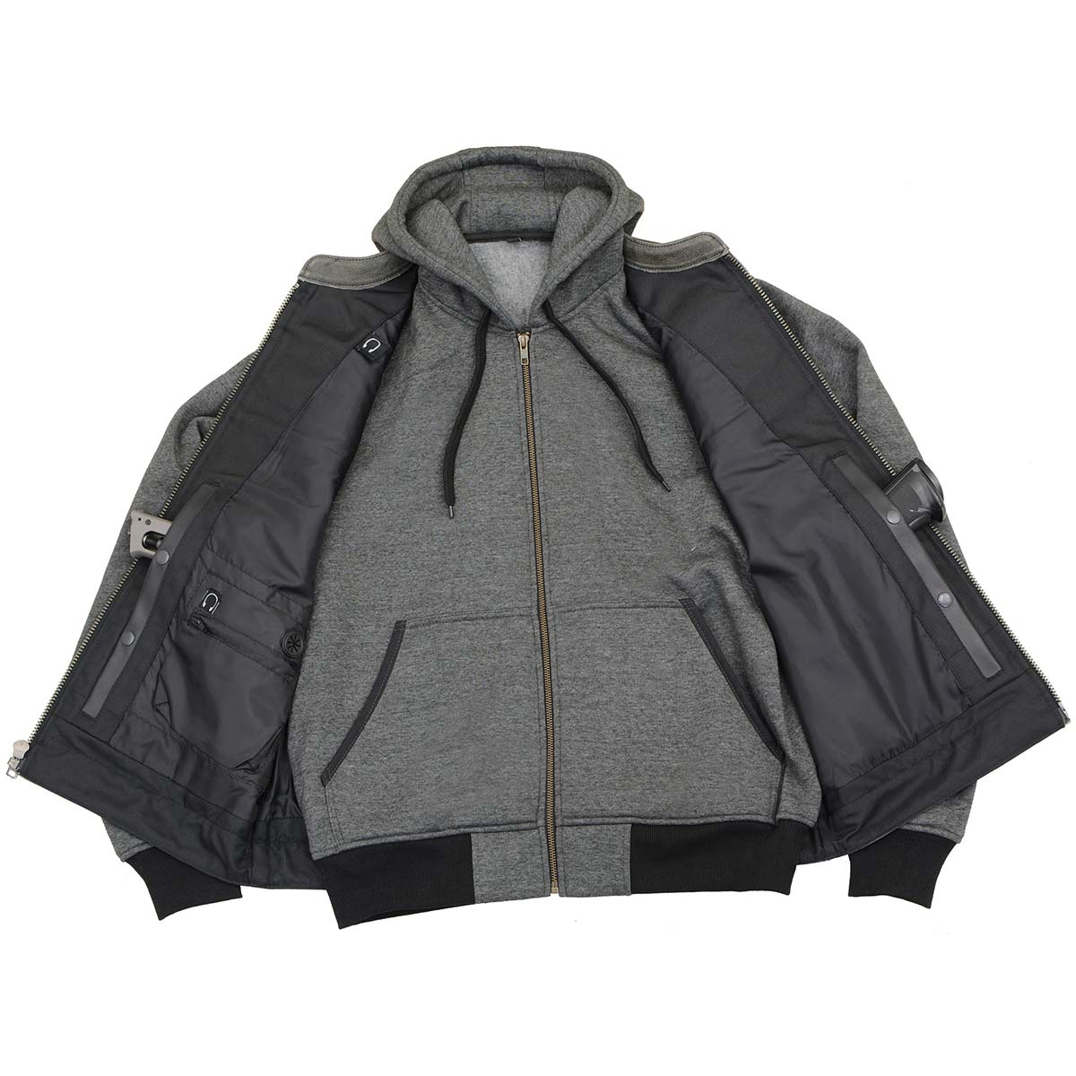 Milwaukee Leather MLM3562 Men's Hell Raiser 2 in 1 Distress Grey Leather Vest w/ Removeable Hoodie - Reflective Skull Artwork — image 8