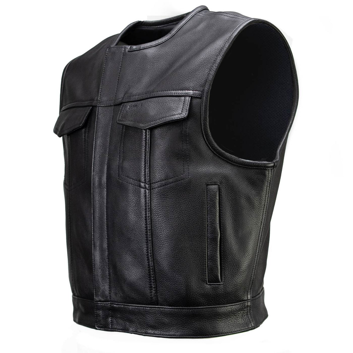 MMCC Men's Low Key Black Leather Motorcycle Vest - MMC30000 — image 11