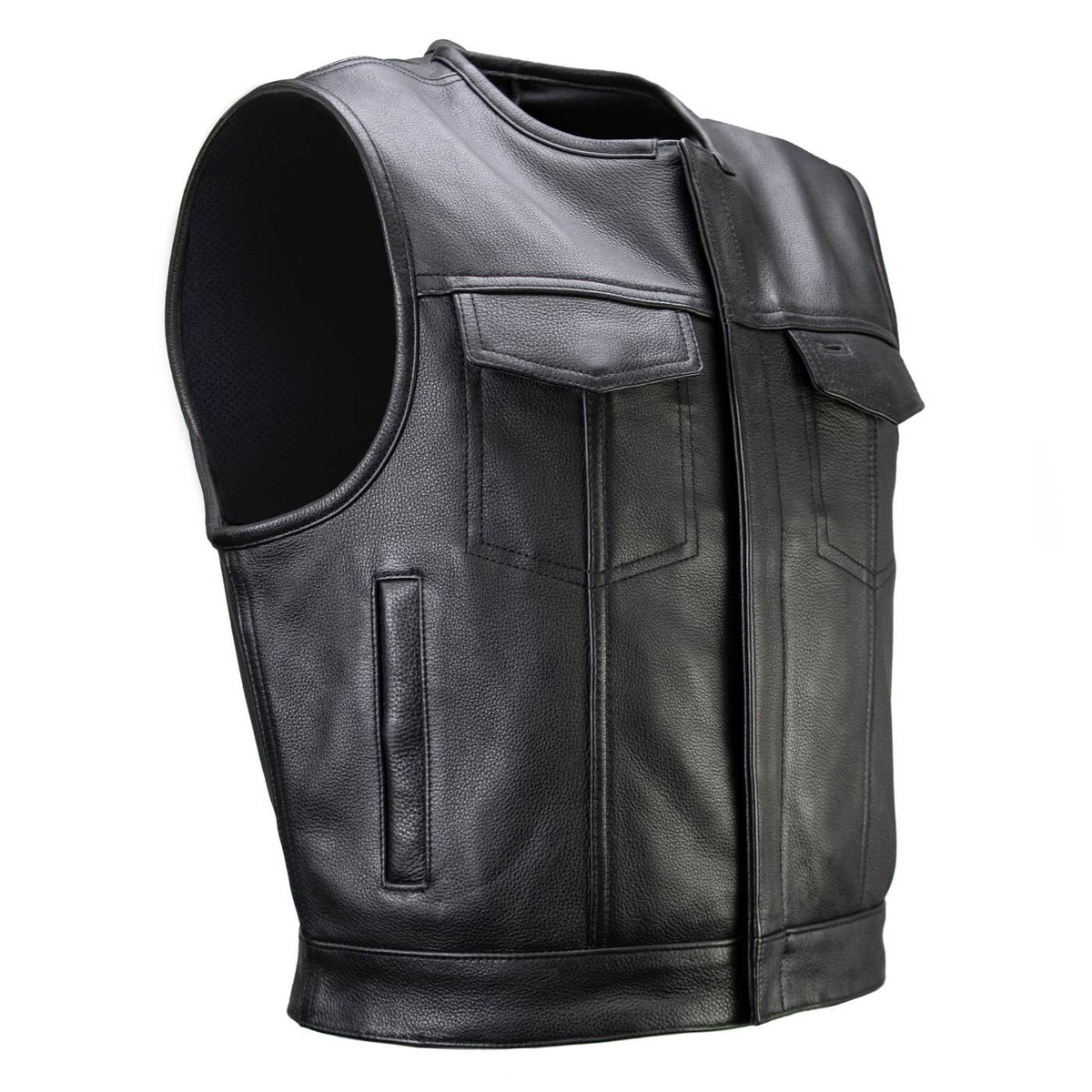 MMCC Men's Low Key Black Leather Motorcycle Vest - MMC30000 — image 14
