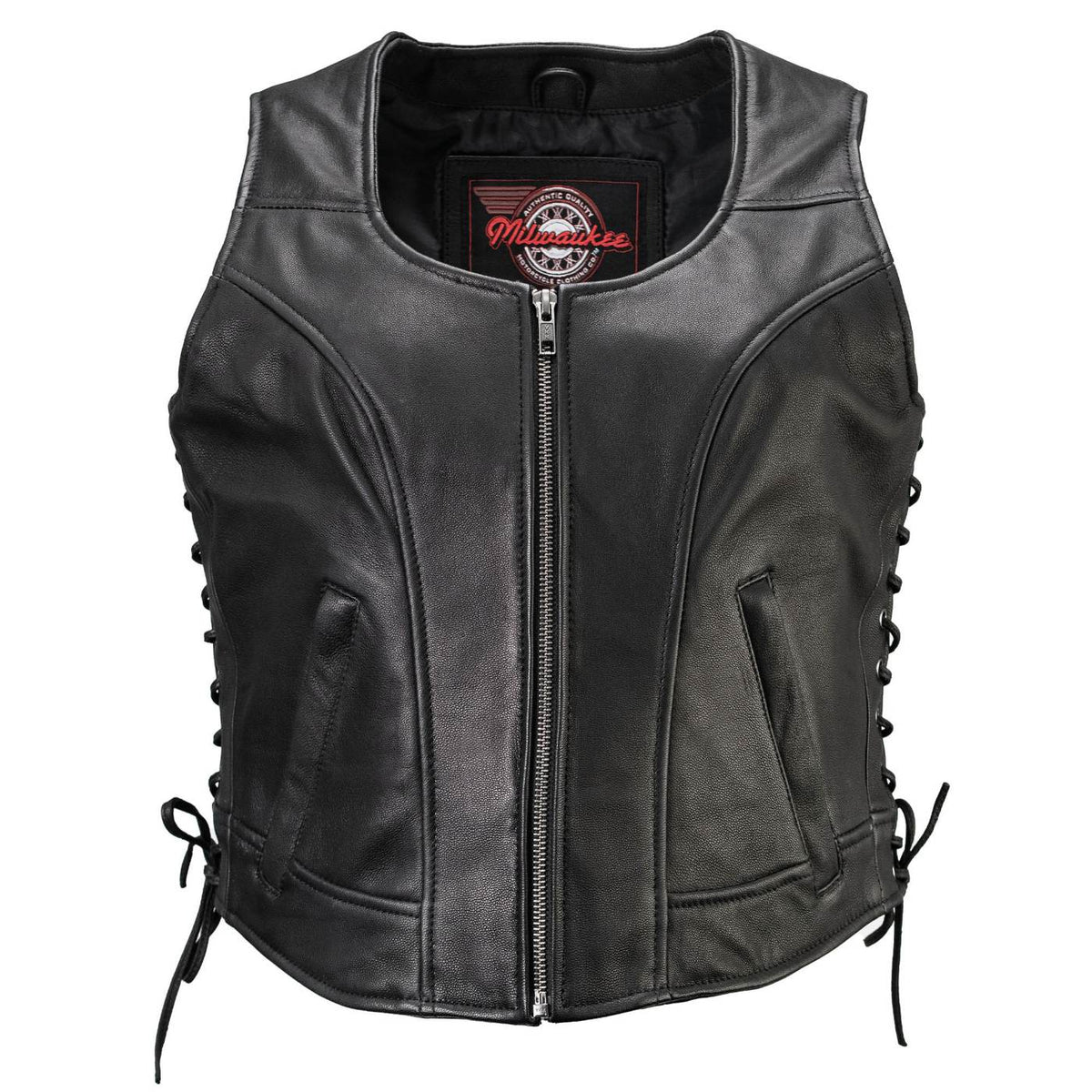 MMCC Women's Rave Black Leather Motorcycle Vest - MMC40000 - image 14