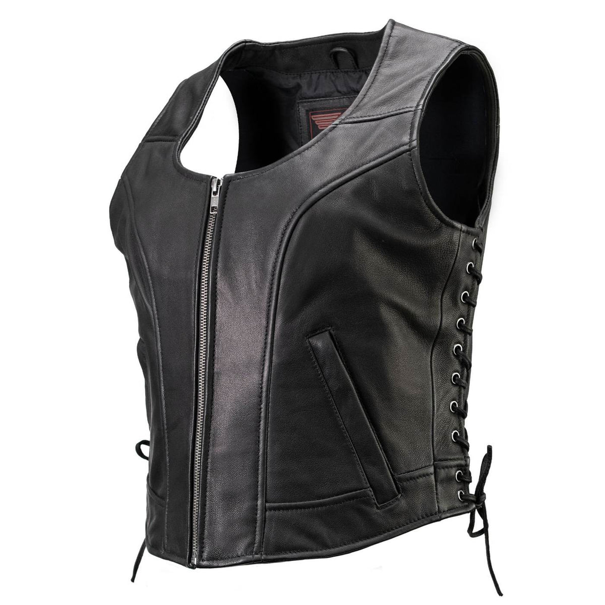 MMCC Women's Rave Black Leather Motorcycle Vest - MMC40000 - image 12