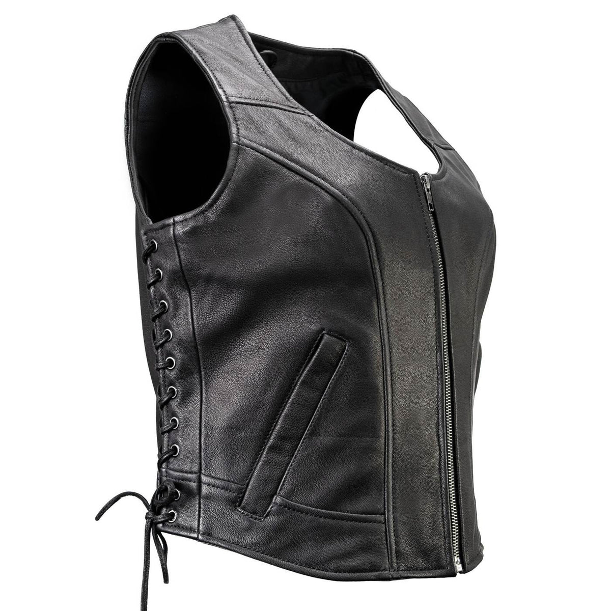 MMCC Women's Rave Black Leather Motorcycle Vest - MMC40000 - image 13