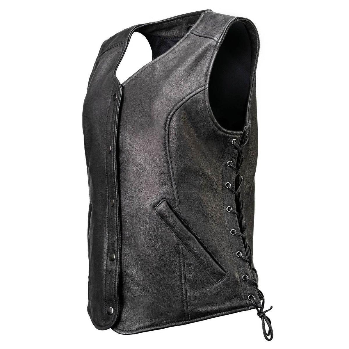 MMCC Women's Born Free Black Leather Motorcycle Vest - MMC40002 - image 14