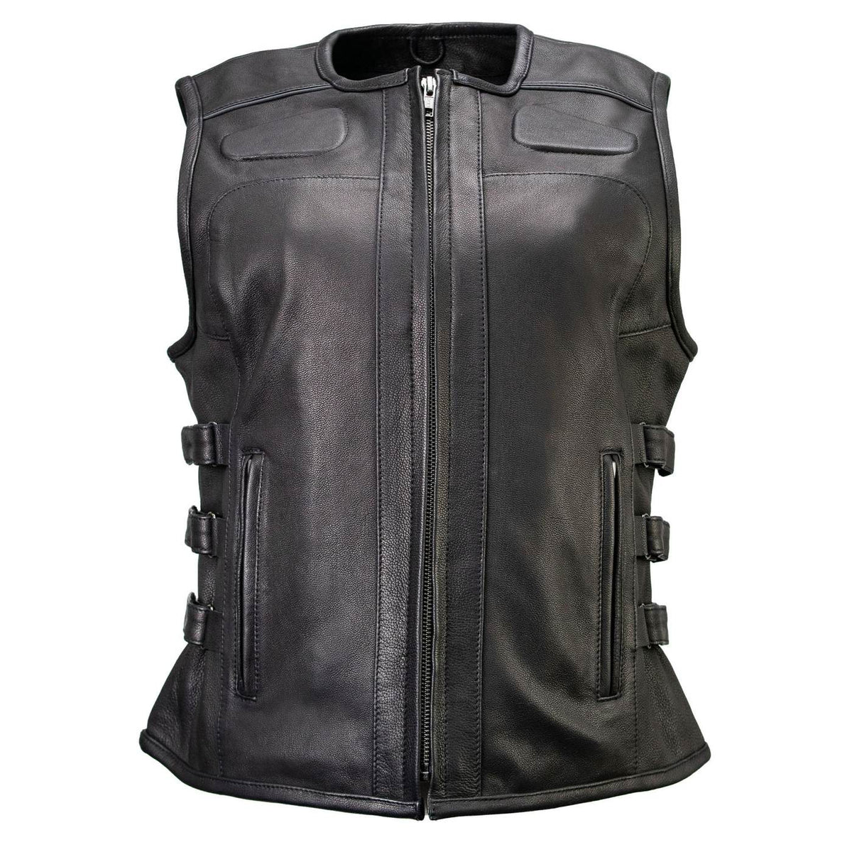 MMCC Women's Gixxer Black Leather Motorcycle Vest - MMC40003 - image 17