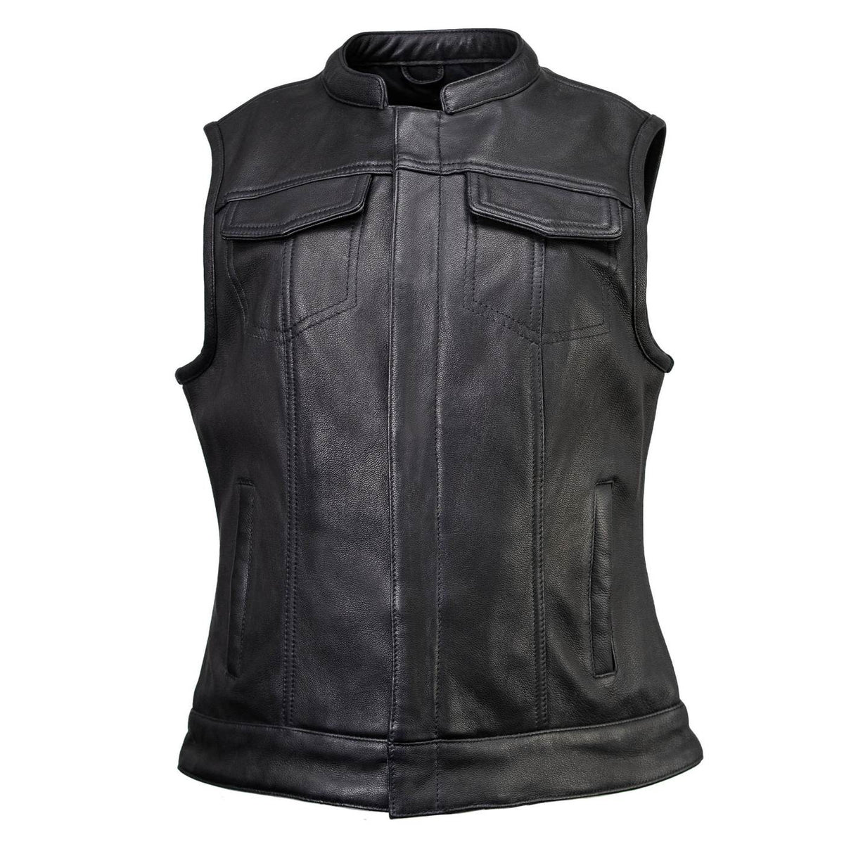 MMCC Women's Girls Club Black Leather Motorcycle Vest - MMC40005 - image 14