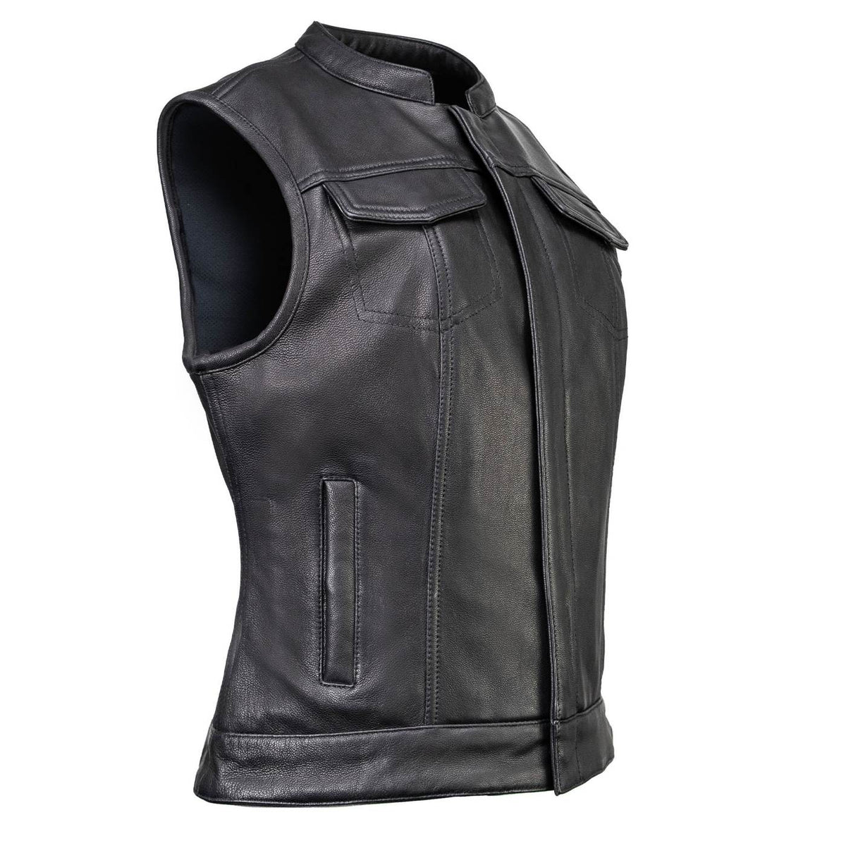MMCC Women's Girls Club Black Leather Motorcycle Vest - MMC40005 - image 16