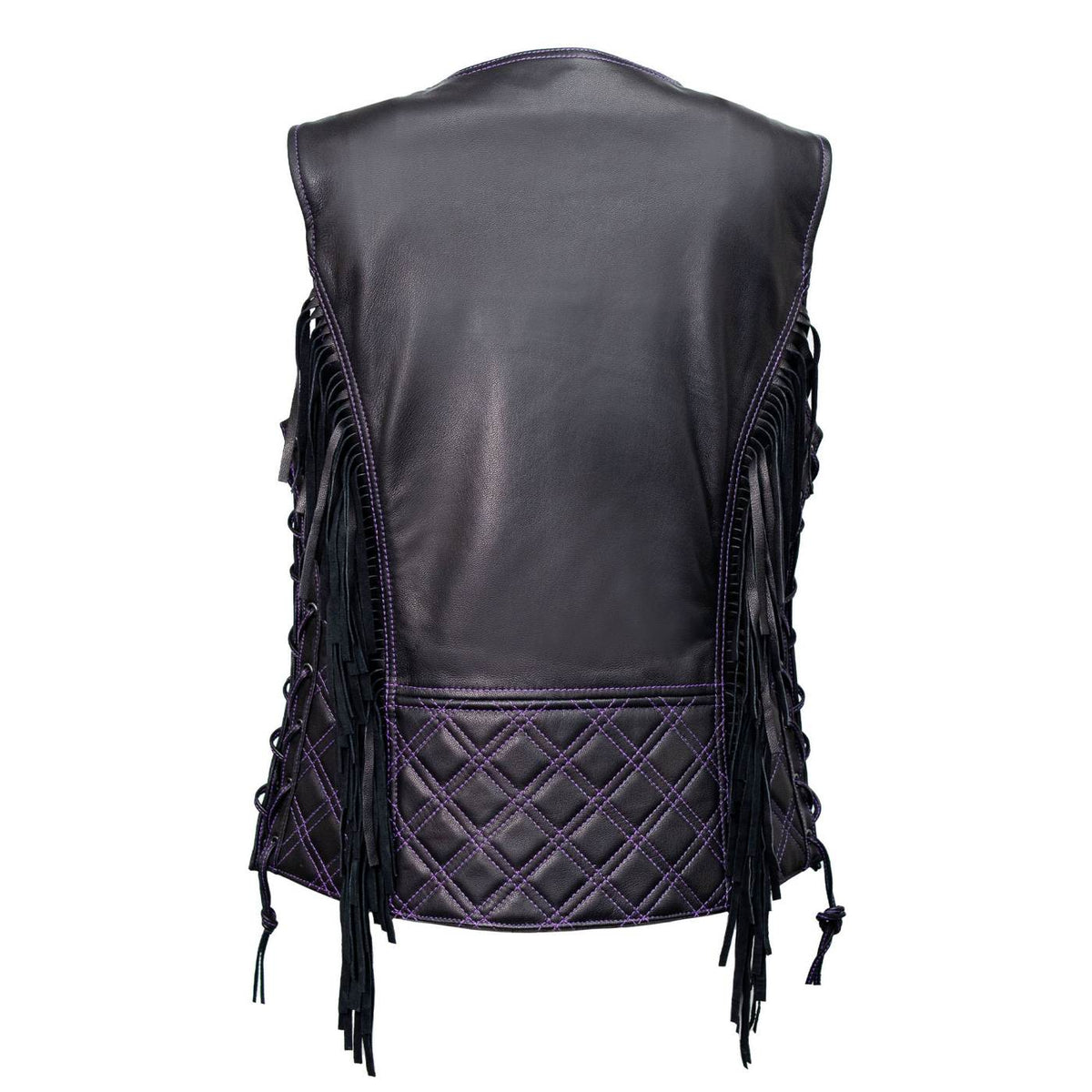 MMCC Women's Low Key Black Purple Leather Motorcycle Vest - MMC40006 - image 15