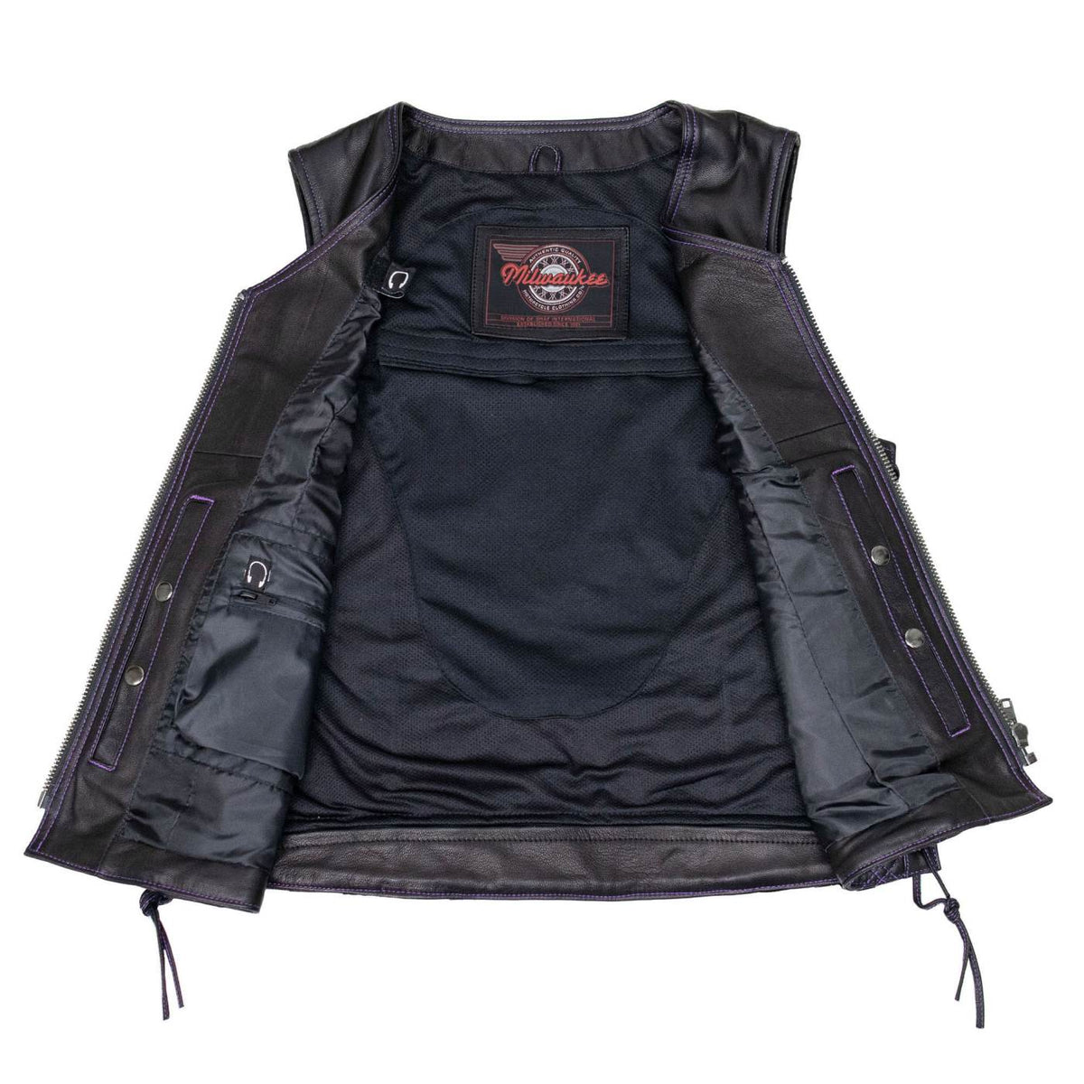 MMCC Women's Low Key Black Purple Leather Motorcycle Vest - MMC40006 - image 11
