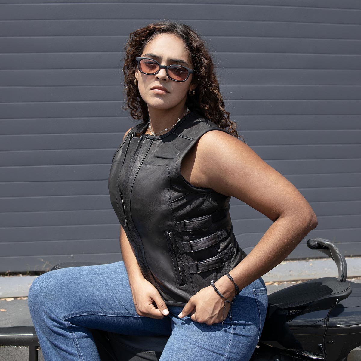 MMCC Women's Gixxer Black Leather Motorcycle Vest - MMC40003 - image 7