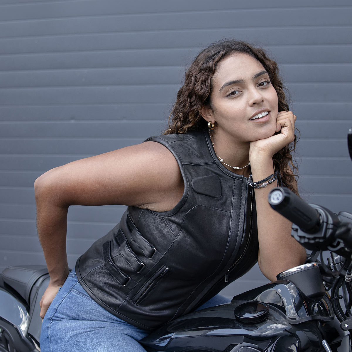MMCC Women's Gixxer Black Leather Motorcycle Vest - MMC40003 - image 8
