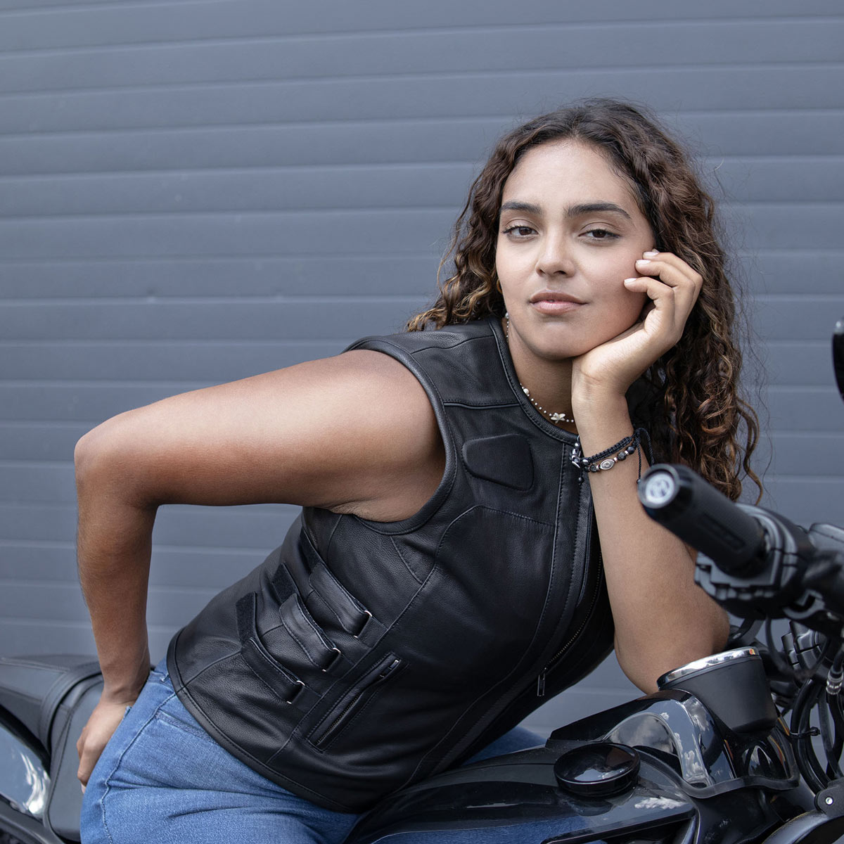 MMCC Women's Gixxer Black Leather Motorcycle Vest - MMC40003 - image 9