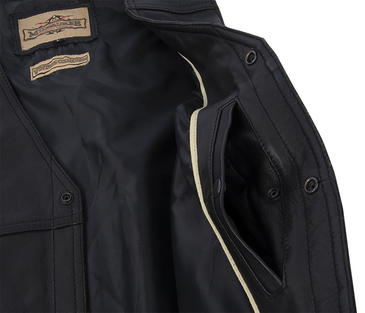 MMCC Men's Black Leather Motorcycle Vest - MV3020 — image 6