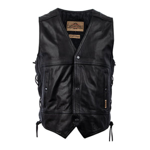MMCC Men's Black Leather Motorcycle Vest - MV3020 — image 1