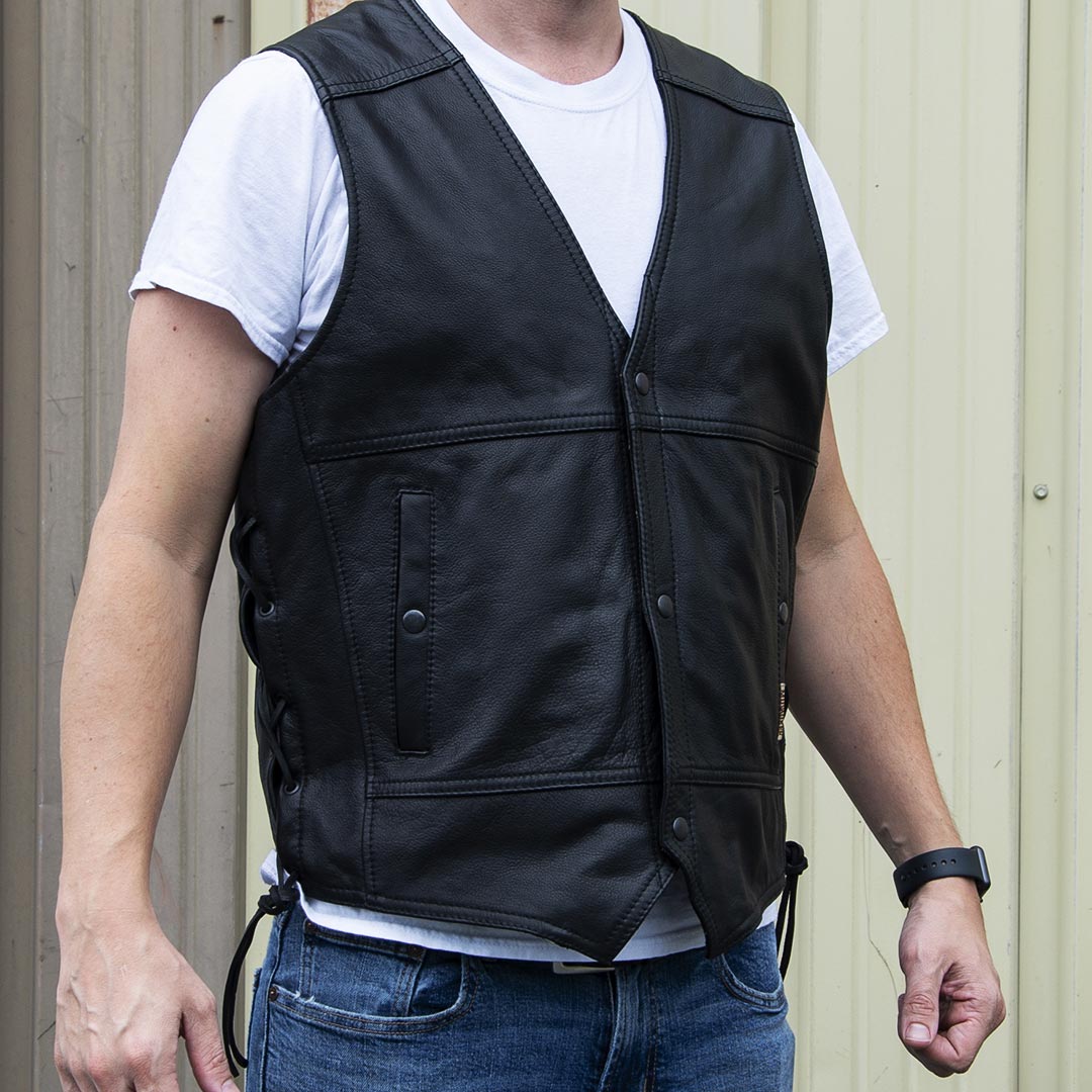 MMCC Men's Black Leather Motorcycle Vest - MV3020 — image 3