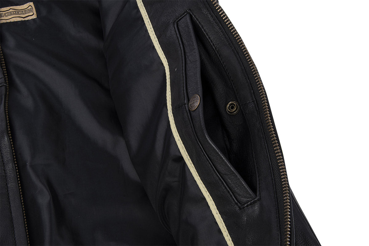MMCC Men's Ducktail Black Leather Motorcycle Vest - MV3520 — image 6