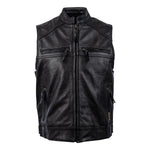 MMCC Men's Ducktail Black Leather Motorcycle Vest - MV3520 — image 1