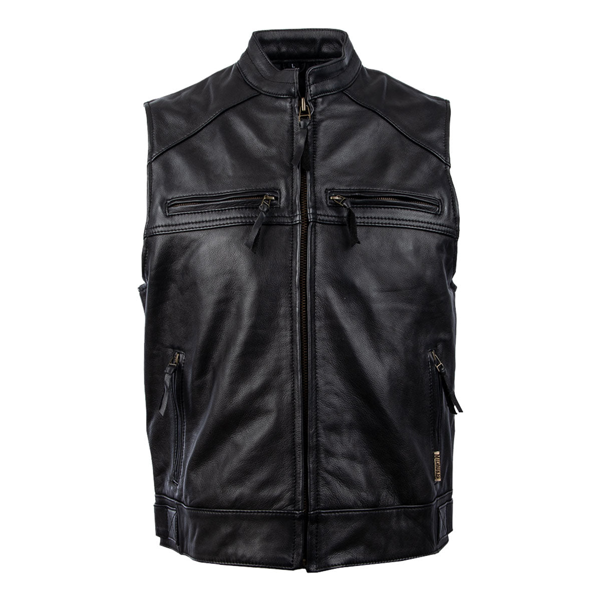 MMCC Men's Ducktail Black Leather Motorcycle Vest - MV3520 — image 1