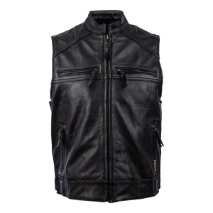 MMCC Men's Ducktail Black Leather Motorcycle Vest - MV3520 — image 1