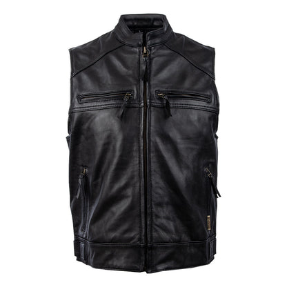 MMCC Men's Ducktail Black Leather Motorcycle Vest - MV3520 — image 1