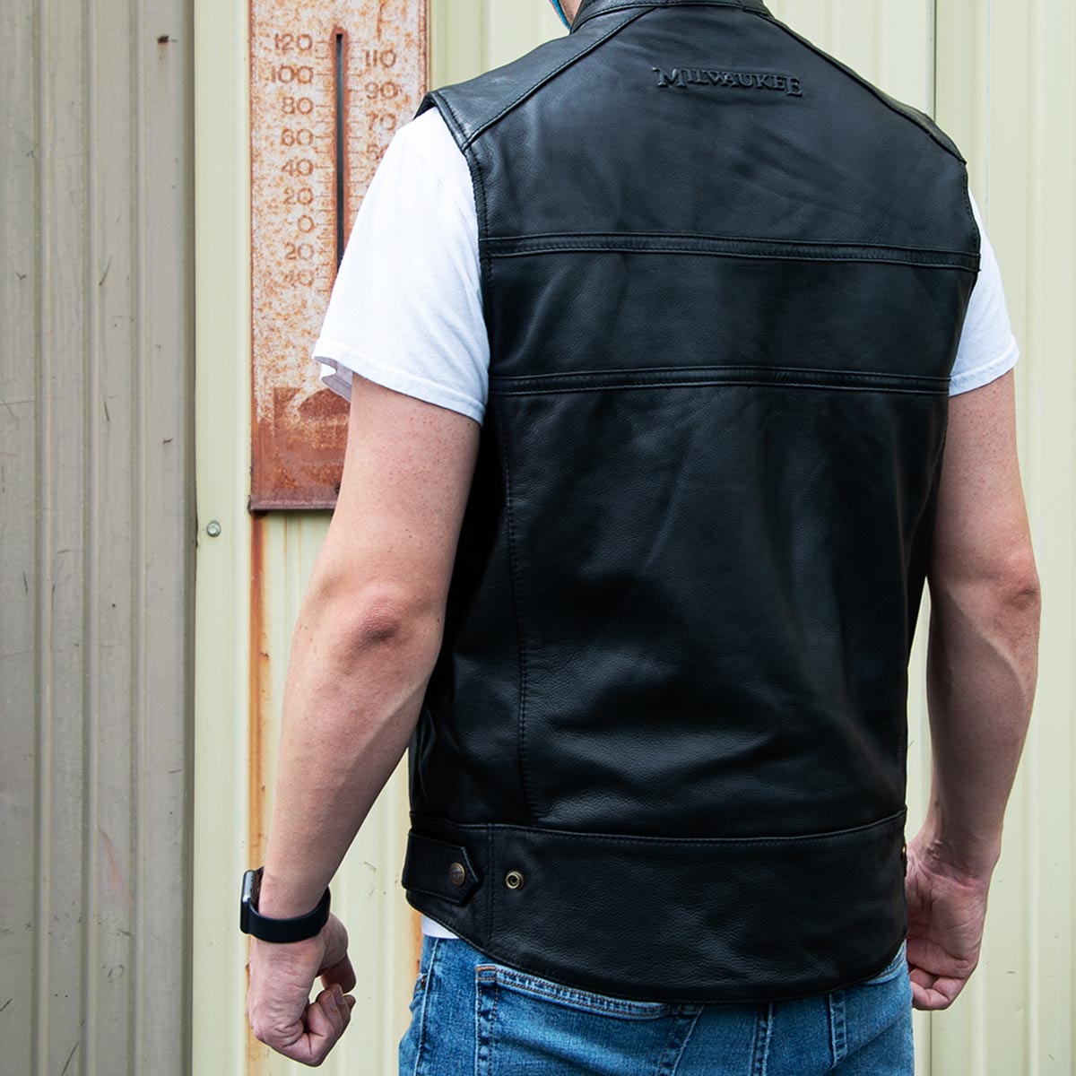 MMCC Men's Ducktail Black Leather Motorcycle Vest - MV3520 — image 2