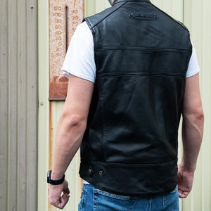 MMCC Men's Ducktail Black Leather Motorcycle Vest - MV3520 — image 2