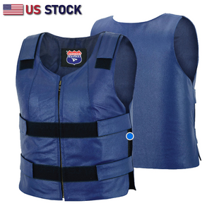 HL14945NV-BLU48 Navy Blue bulletproof Style Motorcycle Club Leather Vest - Women Shade 48