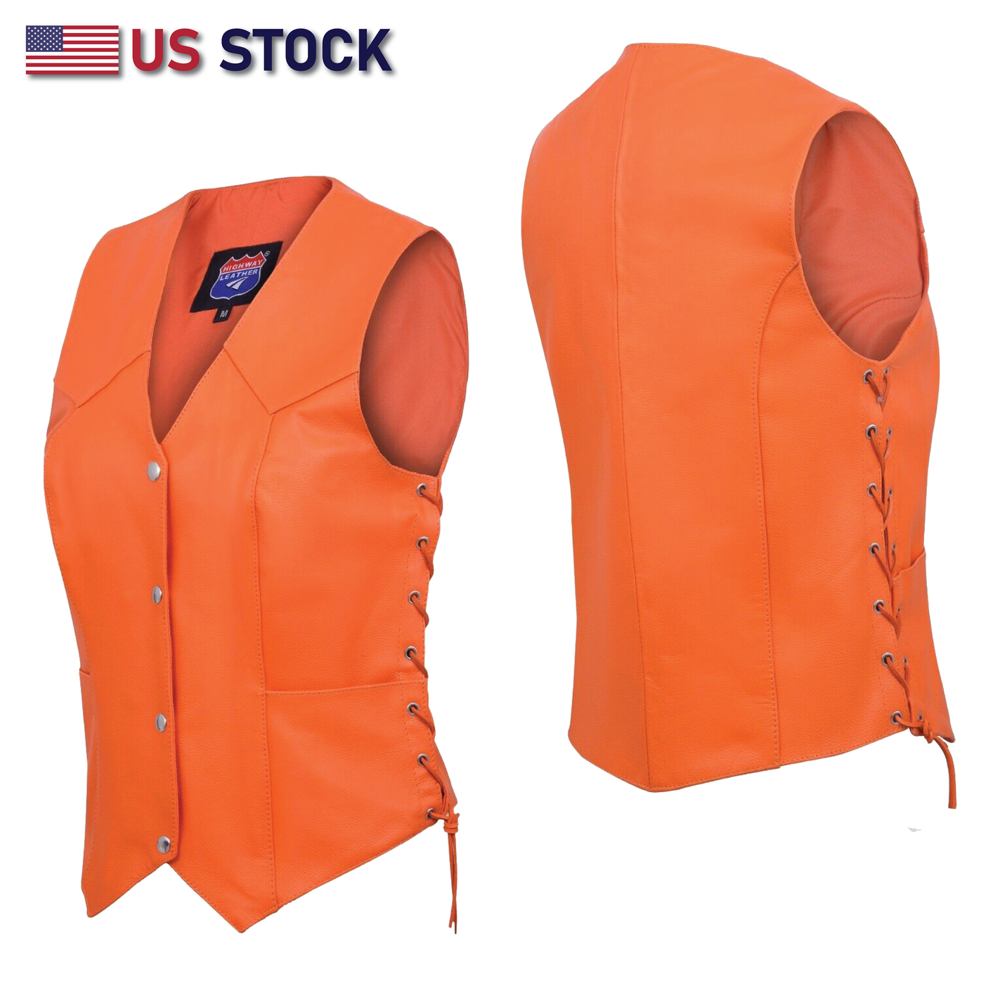 Orange Leather - Women motorcycle Vest Biker Club Concealed Carry 14501ORANGE