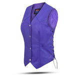 Royal Purple lace up side Leather Vest for Motorcycle clubs - HighwayLeather