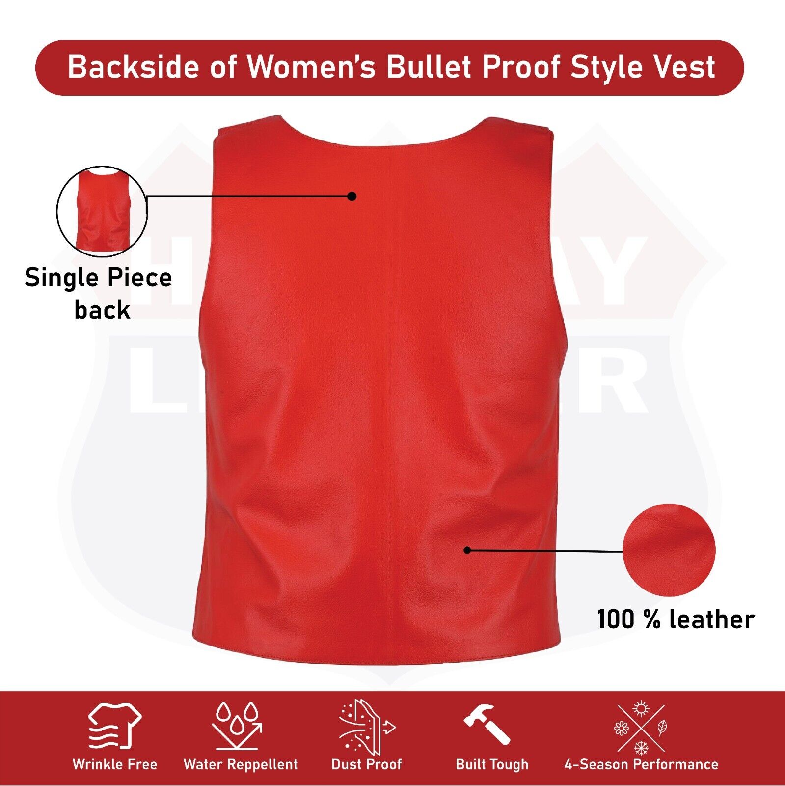 Ladies red bulletproof style leather vest - Police vest Shade # 22 - HighwayLeather