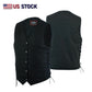 HL21614BLACK DENIM Men's Classic Denim Vest Motorcycle Easy Biker Patch Sewing, Side Lacing Western Cut - HighwayLeather