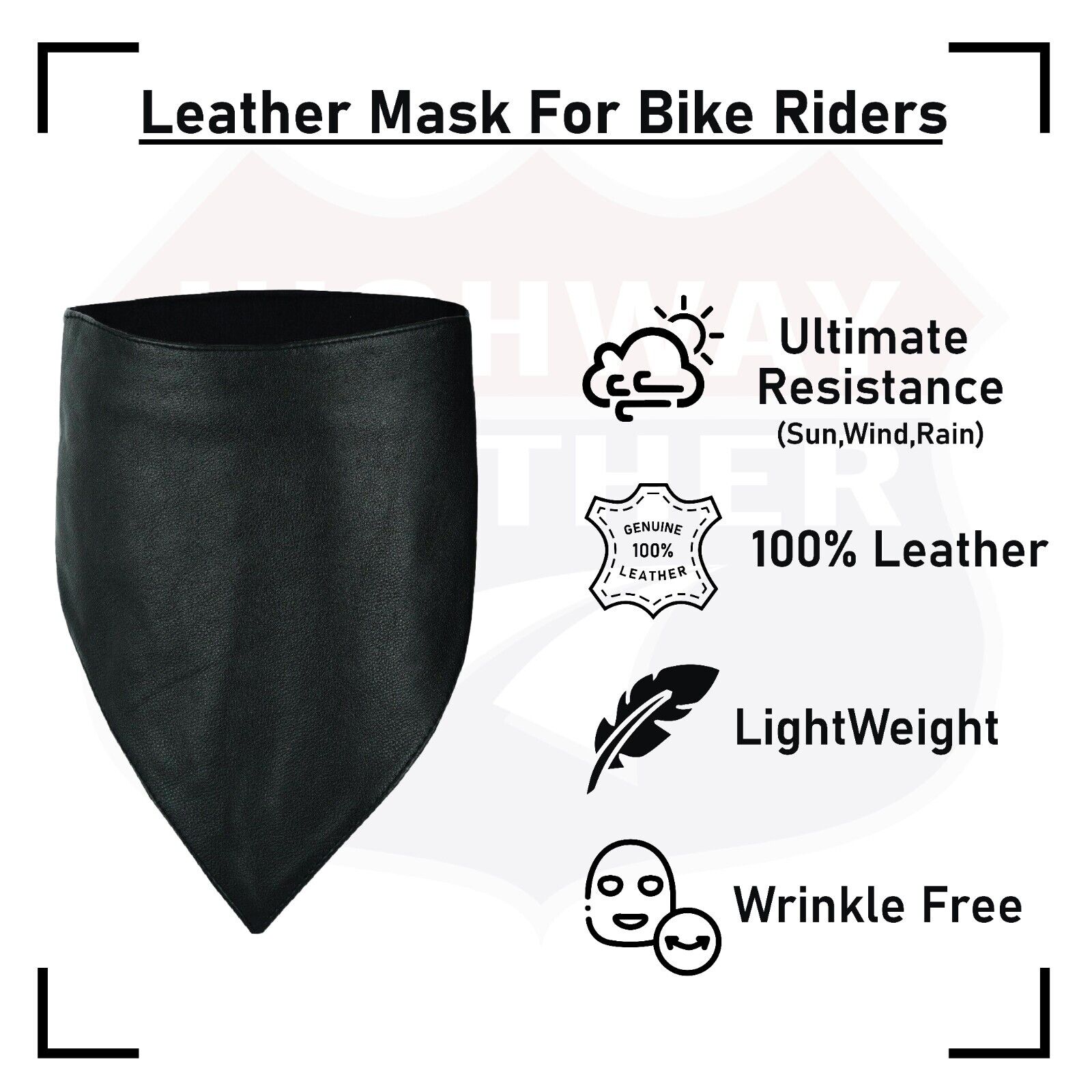 HIGHWAY LEATHER Facemask Motorcycle Leather Half Face Mask 100% Natural Buffalo Leather Bandana Face Mask - Protection from UV, Cold, Dust, Wind - HighwayLeather