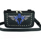 BLUE HL80156BLUE HipClip pouch tribal Heart Leather Bag Women Waist Bag Fanny Pack Motorcycle Biker Blue Embroidery - HighwayLeather