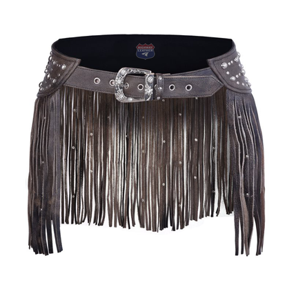 PL90260FRINGE Women Leather Tassel Hip Belt for Vintage BROWN Western Design Waist Belt