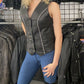 HL14659BLING Women's Bling leather motorcycle vest - Rhinestone detail Gun Pocket, Side Lace, Single Panel back, Snap front Biker
